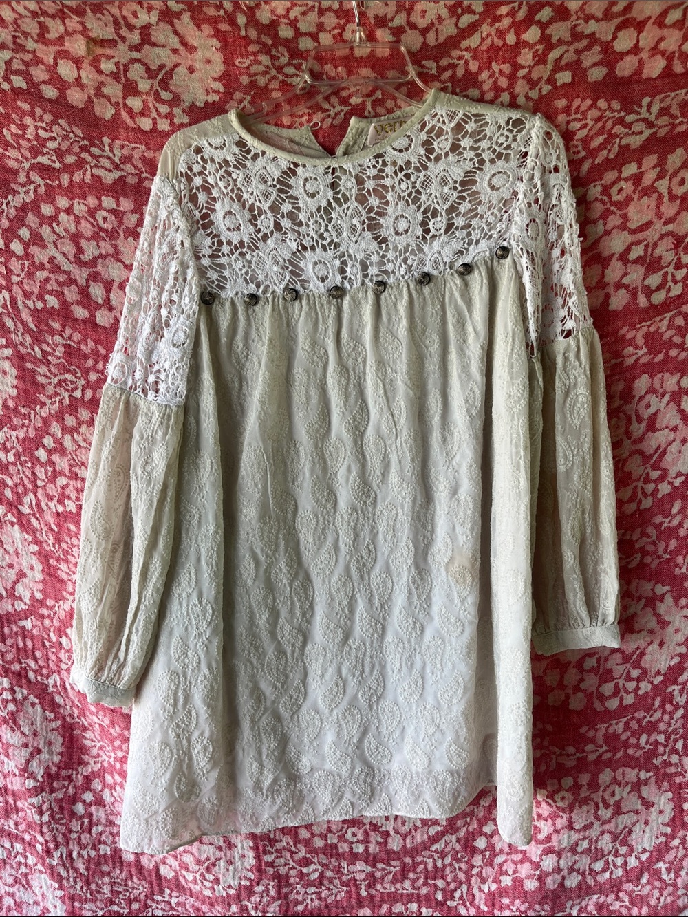 Anthropologie Cream Lace Peasant Dress with Crochet Yoke